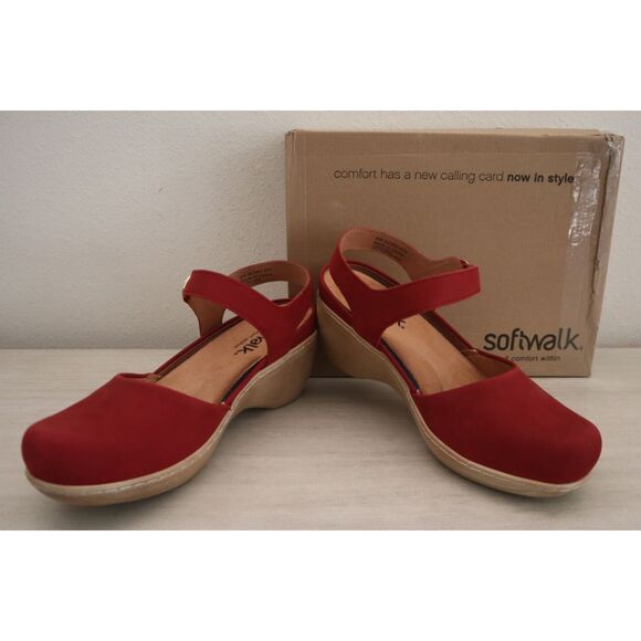 Softwalk S2360-604 Women's Sz 8W Red Nubuck Leather Mabelle Platform Clogs - Picture 1 of 12